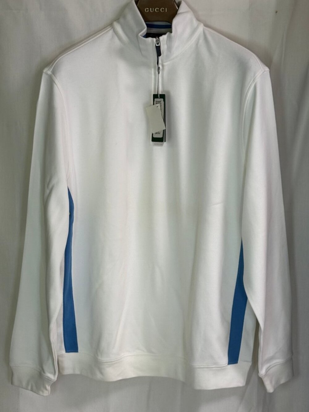 NWT Bobby Jones Men's Mock Neck 1/4 Zip Long Sleeves Pullover - White/Blue - XL
